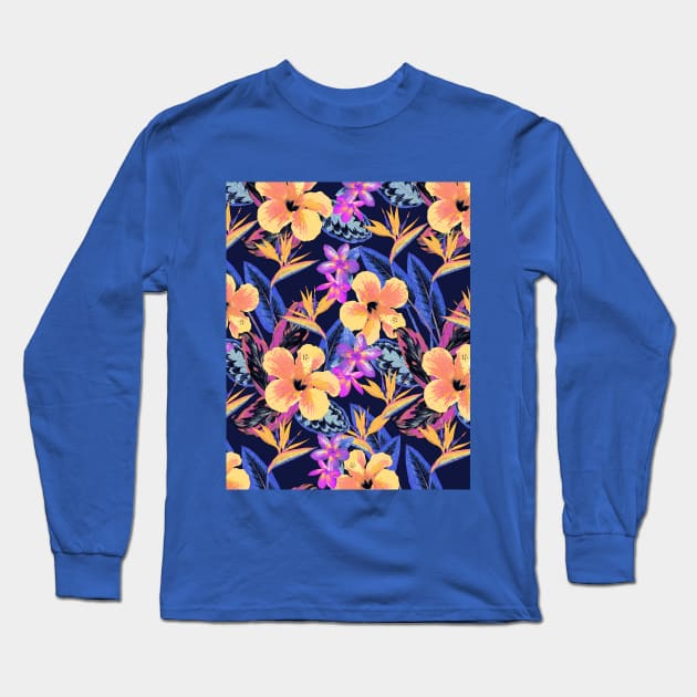 Aloha Blacklight Royal Yellow Long Sleeve T-Shirt by Nina May Design Studio